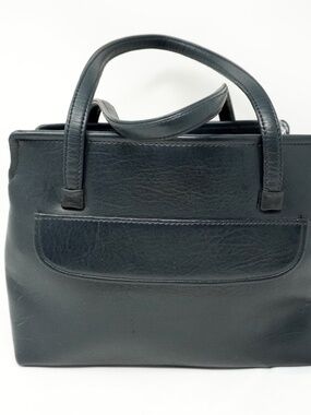 Vintage Navy Blue Leather Handbag with Clasp